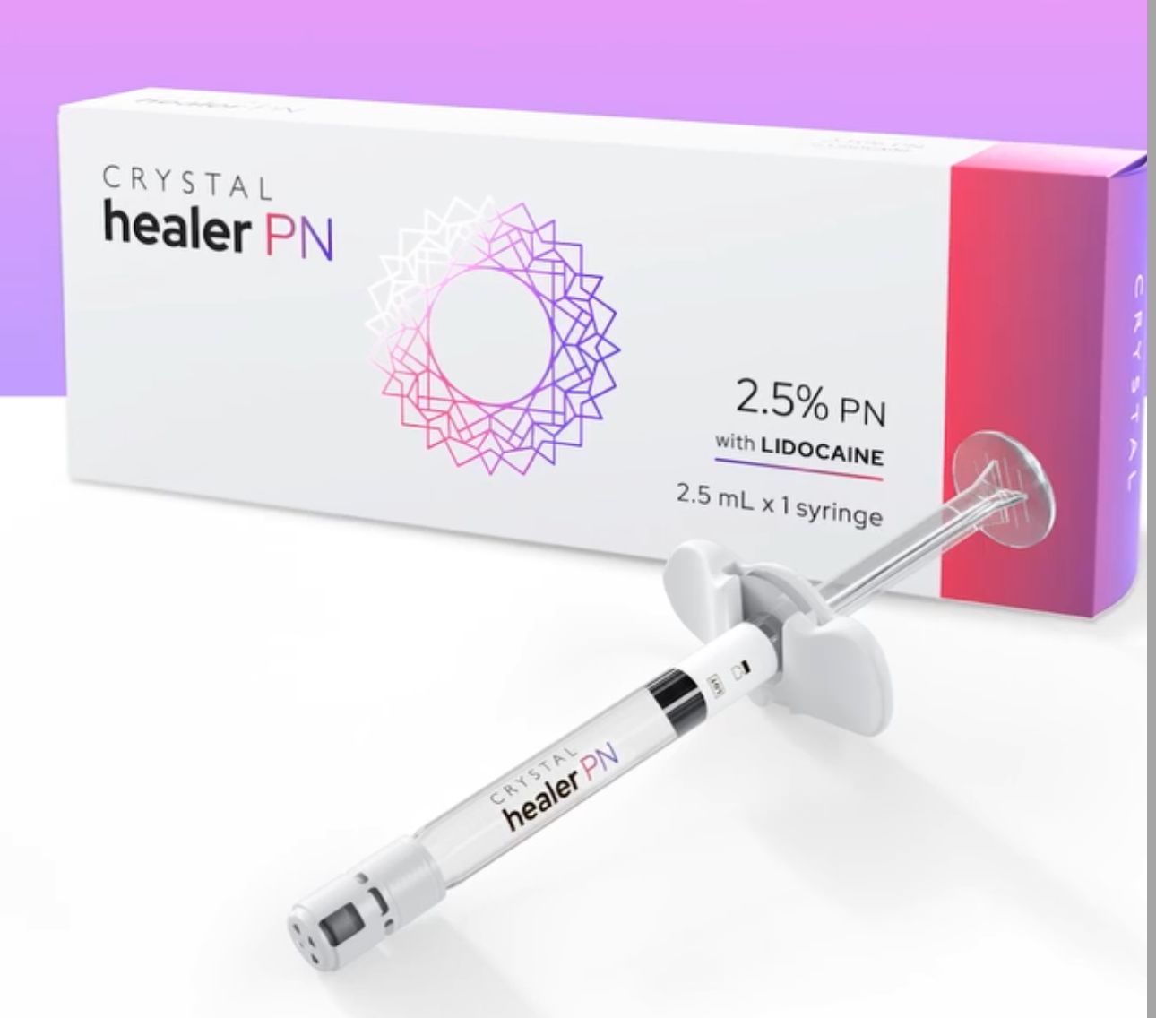 image showing front box of crystal healer PN 2.5ml * 1 syringe on sale near you having 2.5% PN with Lidocaine