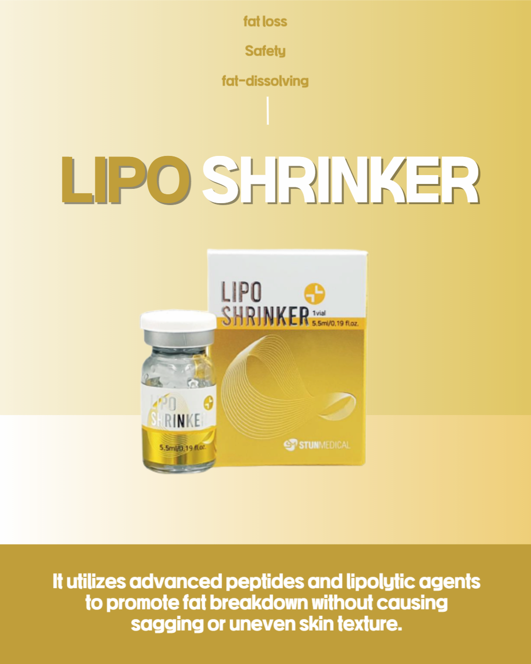 Lipo Shrinker product packaging on a yellow background