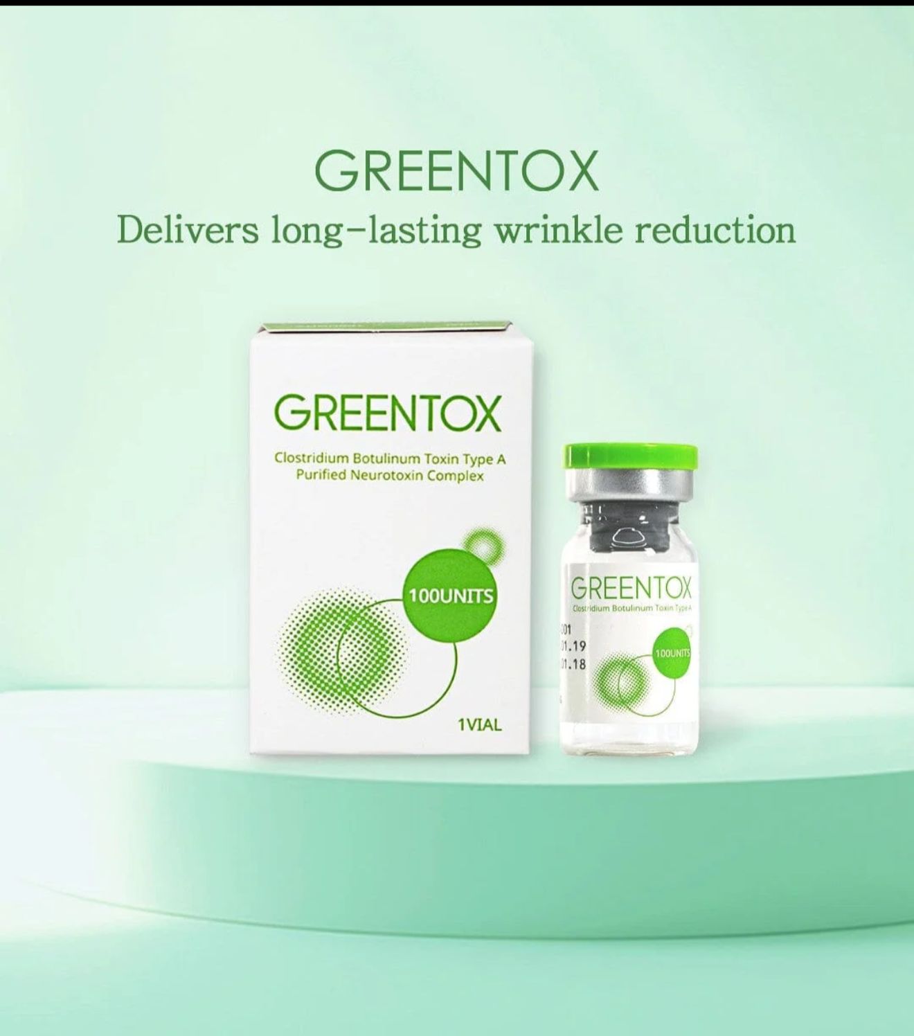 Abbildung der Vorderseite von Greentox 100 Einheiten Botox zum Verkauf 