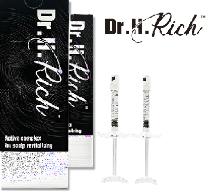 Dr. H. Rich skincare product packaging with syringes on a white background