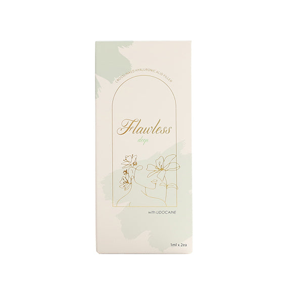 Eine Produktverpackung für Flawless Fine CE-zertifizierten Filler, ein kosmetisches Injektionsprodukt zur Hautkorrektur.
