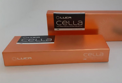 Two orange boxes with 'Luca Cella' branding on a white background