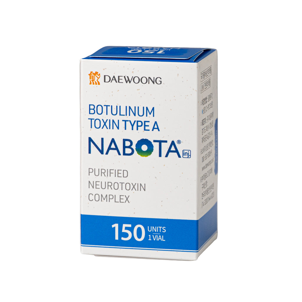 A box of Nabota 150 unit 1 vial Type A Botulinum Toxin, showing the front and side panels of the packaging on a solid white background.