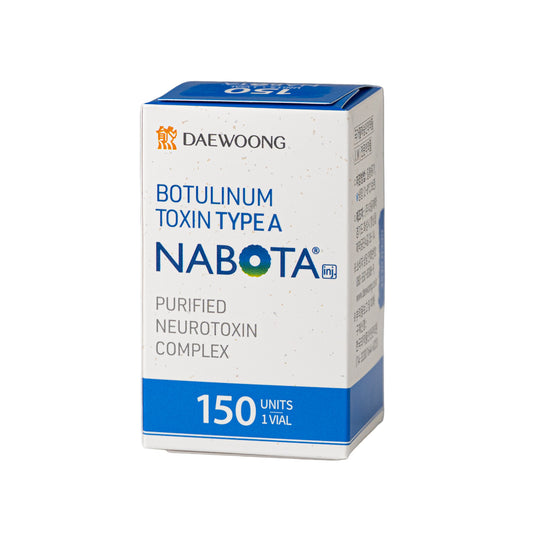 A box of Nabota 150 unit 1 vial Type A Botulinum Toxin, showing the front and side panels of the packaging on a solid white background.