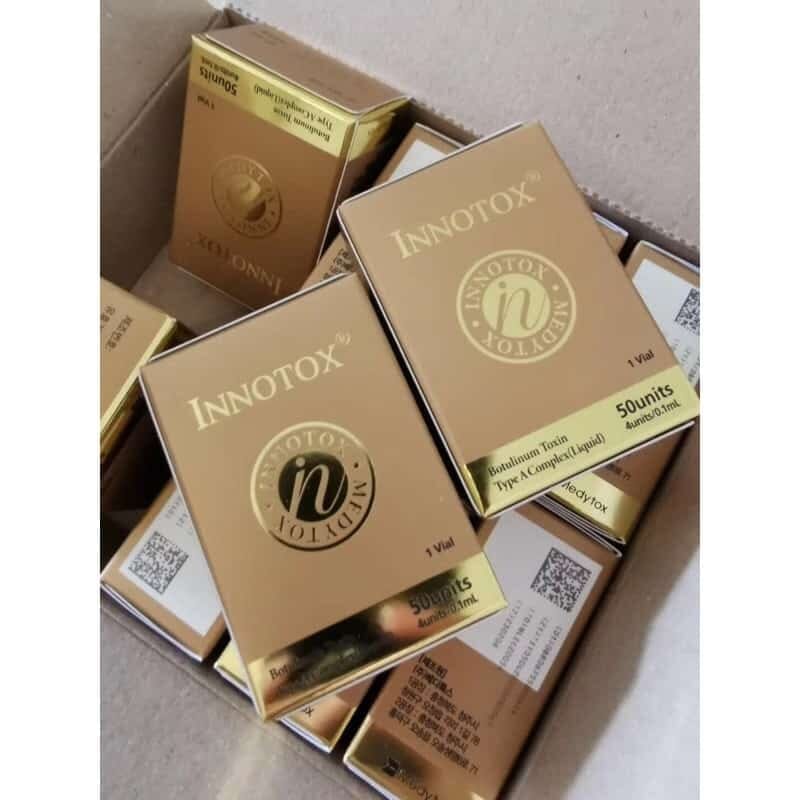 Innotox 50U pre-mixed liquid botulinum toxin type A vial and packaging box by Medytox
